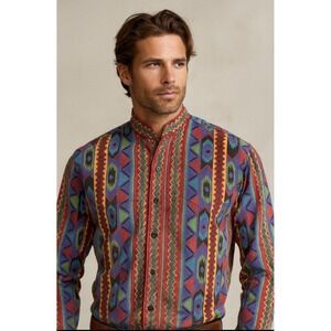 Vintage Ruddock Western Shirt Men Bold Aztec Southwest Print Embroidered Y2K 80s